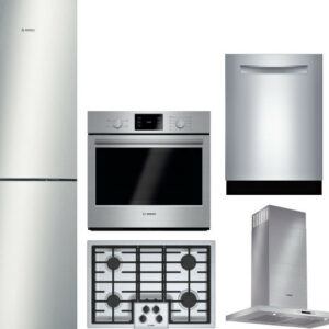 Bosch 500 5 Piece Kitchen Appliances Package with Bottom Freezer Refrigerator and Dishwasher in Stainless Steel BORECTRHDWWO1