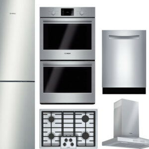 Bosch 500 5 Piece Kitchen Appliances Package with Bottom Freezer Refrigerator and Dishwasher in Stainless Steel BORECTRHDWWO10