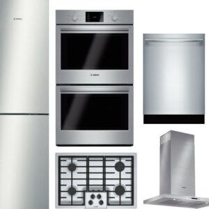 Bosch 500 5 Piece Kitchen Appliances Package with Bottom Freezer Refrigerator and Dishwasher in Stainless Steel BORECTRHDWWO11