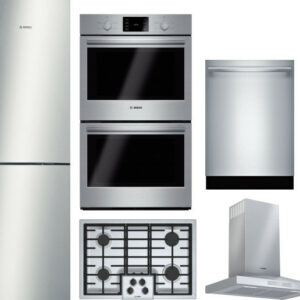 Bosch 500 5 Piece Kitchen Appliances Package with Bottom Freezer Refrigerator and Dishwasher in Stainless Steel BORECTRHDWWO12