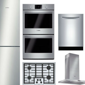 Bosch 500 5 Piece Kitchen Appliances Package with Bottom Freezer Refrigerator and Dishwasher in Stainless Steel BORECTRHDWWO14