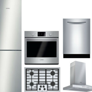 Bosch 500 5 Piece Kitchen Appliances Package with Bottom Freezer Refrigerator and Dishwasher in Stainless Steel BORECTRHDWWO2