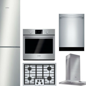 Bosch 500 5 Piece Kitchen Appliances Package with Bottom Freezer Refrigerator and Dishwasher in Stainless Steel BORECTRHDWWO3