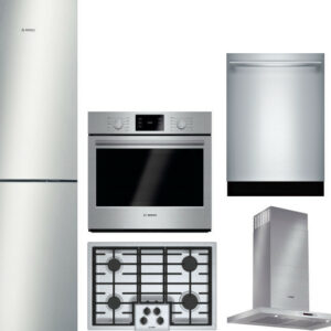 Bosch 500 5 Piece Kitchen Appliances Package with Bottom Freezer Refrigerator and Dishwasher in Stainless Steel BORECTRHDWWO8