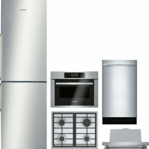 Bosch 500 5 Piece Kitchen Appliances Package with Bottom Freezer Refrigerator and Dishwasher in Stainless Steel BORECTWODWRH119