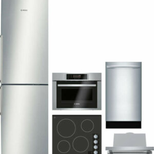 Bosch 500 5 Piece Kitchen Appliances Package with Bottom Freezer Refrigerator and Dishwasher in Stainless Steel BORECTWODWRH120