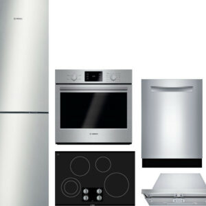 Bosch 500 5 Piece Kitchen Appliances Package with Bottom Freezer Refrigerator and Dishwasher in Stainless Steel BORECTWODWRH134