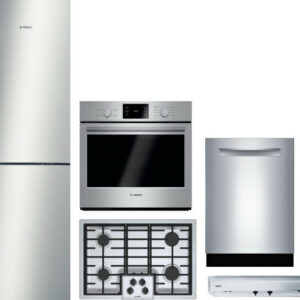 Bosch 500 5 Piece Kitchen Appliances Package with Bottom Freezer Refrigerator and Dishwasher in Stainless Steel BORECTWODWRH135