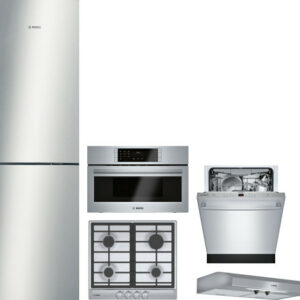 Bosch 500 5 Piece Kitchen Appliances Package with Bottom Freezer Refrigerator and Dishwasher in Stainless Steel BORECTWODWRH7