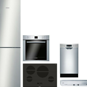 Bosch 500 5 Piece Kitchen Appliances Package with Bottom Freezer Refrigerator and Dishwasher in Stainless Steel BORECTWODWRH861