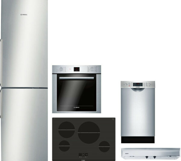 Bosch 500 5 Piece Kitchen Appliances Package with Bottom Freezer Refrigerator and Dishwasher in Stainless Steel BORECTWODWRH861