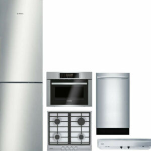 Bosch 500 5 Piece Kitchen Appliances Package with Bottom Freezer Refrigerator and Dishwasher in Stainless Steel BORECTWODWRH862