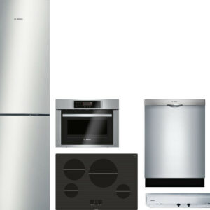 Bosch 500 5 Piece Kitchen Appliances Package with Bottom Freezer Refrigerator and Dishwasher in Stainless Steel BORECTWODWRH864