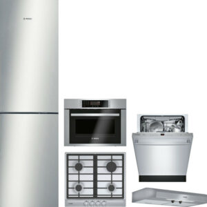 Bosch 500 5 Piece Kitchen Appliances Package with Bottom Freezer Refrigerator and Dishwasher in Stainless Steel BORECTWODWRH9