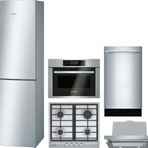 Bosch 800 5 Piece Kitchen Appliances Package with Bottom Freezer Refrigerator and Dishwasher in Stainless Steel BORECTWODWRH139