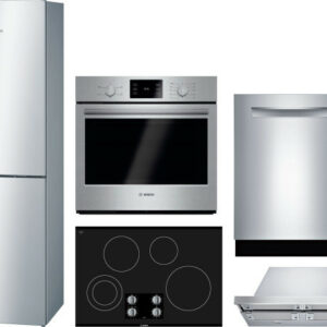 Bosch 800 5 Piece Kitchen Appliances Package with Bottom Freezer Refrigerator and Dishwasher in Stainless Steel BORECTWODWRH154