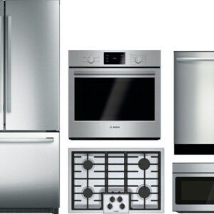 Bosch 800 5 Piece Kitchen Appliances Package with French Door Refrigerator, Dishwasher and Over the Range Microwave in Stainless Steel BORECTWODWRH173