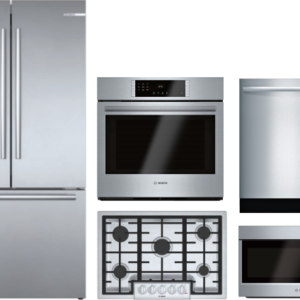 Bosch 800 5 Piece Kitchen Appliances Package with French Door Refrigerator, Dishwasher and Over the Range Microwave in Stainless Steel BORECTWODWRH409