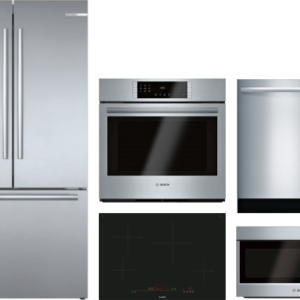 Bosch 800 5 Piece Kitchen Appliances Package with French Door Refrigerator, Dishwasher and Over the Range Microwave in Stainless Steel BORECTWODWRH411