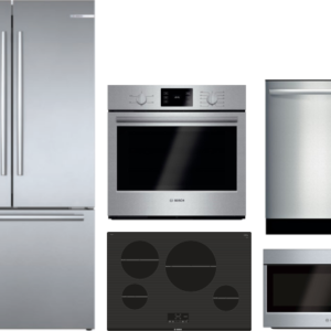 Bosch 800 5 Piece Kitchen Appliances Package with French Door Refrigerator, Dishwasher and Over the Range Microwave in Stainless Steel BORECTWODWRH428