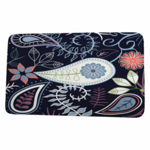 Botanical Blooms Paisley Floral Floral Print Bath Mat, Navy Blue, 17"x