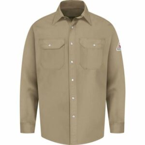 Bulwark Men's Excel FR Snap Front Dress Shirt Tan, Large - Men's Longsleeve Work Shirts at Academy Sports