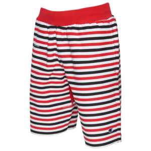 Champion Mens Champion Reverse Weave AOP Cut Off Shorts - Mens Text Stripe Scarlet/Black/White Size M