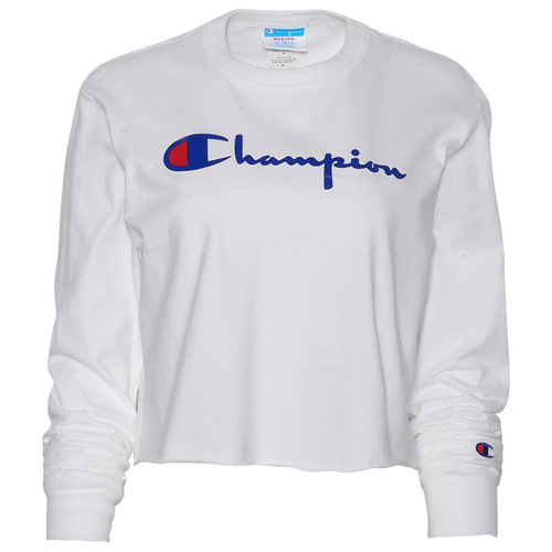 Champion Womens Champion Boyfriend Long Sleeve Cropped T-Shirt - Womens White/White Size M