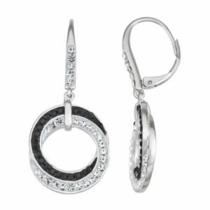 Chrystina Fine Silver Plate Black & White Crystal Double Circle Dangle Drop Earrings, Women's