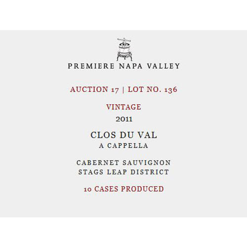 Clos Du Val 2011 A Cappella Cabernet Sauvignon (Premiere Napa Auction 1.5 Liter Magnum) - Red Wine