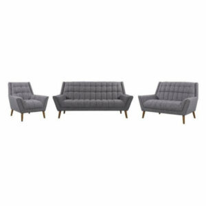 Cobra Living Room Set in Dark Gray Linen and Walnut Legs