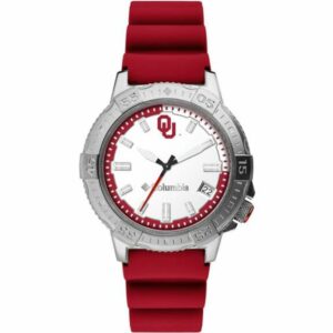 Columbia Sportswear Adults' University of Oklahoma Peak Patrol Analog Team Watch Silver/Red - NCAA Novelty at Academy Sports