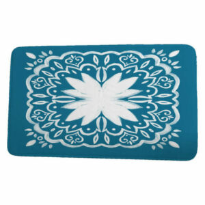 Cuban Flare Cuban Tile 1 Geometric Print Bath Mat, Teal, 17"x24"