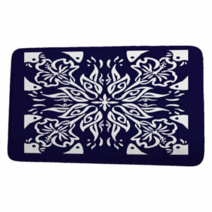 Cuban Flare Cuban Tile 3 Geometric Print Bath Mat, Navy Blue, 21"x34"