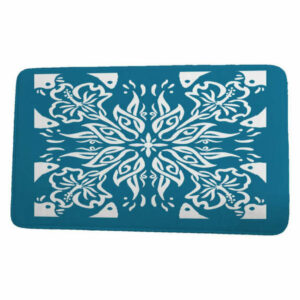 Cuban Flare Cuban Tile 3 Geometric Print Bath Mat, Teal, 21"x34"