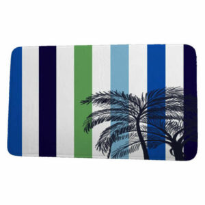 Cuban Flare Thin Stripe Palm Stripe Print Bath Mat, Green, 17"x24"