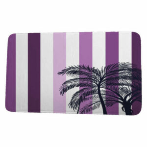 Cuban Flare Thin Stripe Palm Stripe Print Bath Mat, Purple, 17"x24"