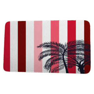 Cuban Flare Thin Stripe Palm Stripe Print Bath Mat, Red, 21"x34"