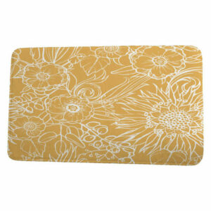 Cuban Flare Zentangle 4 Floral Print Bath Mat, Gold, 17"x24"