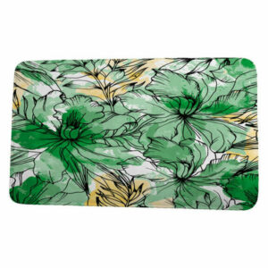 Cuban Flare Zentangle Floral Print Bath Mat, Green, 21"x34"