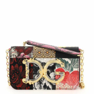 DOLCE & GABBANA PATCHWORK DG GIRL BAROCCO MINI BAG OS Fuchsia, Black, Gold Leather, Silk