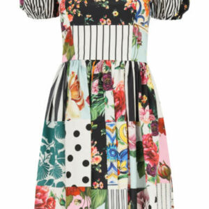 DOLCE & GABBANA PATCHWORK DRESS 42 White, Black, Fuchsia Cotton