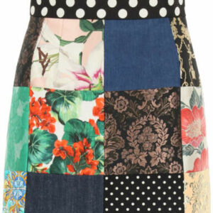 DOLCE & GABBANA PATCHWORK MINI SKIRT 42 Black, Red, Gold Cotton, Silk