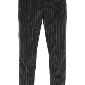 DOLCE & GABBANA PINSTRIPED WOOL JOGGING TROUSERS 46 Black, Grey Wool