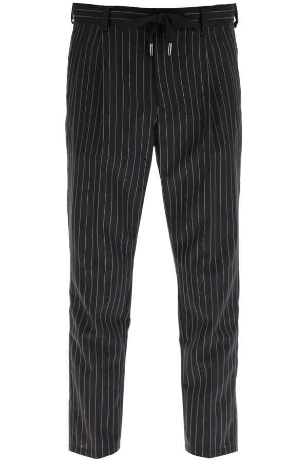 DOLCE & GABBANA PINSTRIPED WOOL JOGGING TROUSERS 46 Black, Grey Wool