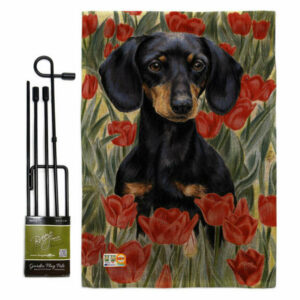 Dachshund In Tulips Nature Pets Garden Flag Set