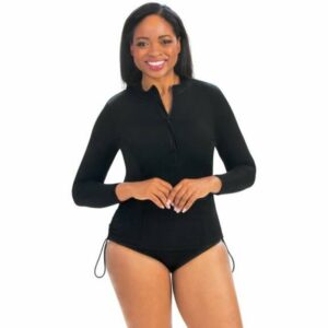 Dolfin Women's Aquashape Ruched Side Rash Guard Black, Medium - Women's Competitive Swim at Academy Sports