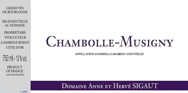 Domaine Anne et Herve Sigaut 2016 Chambolle-Musigny - Pinot Noir Red Wine