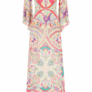 ETRO IDRA DRESS ETHNIC PAISLEY PRINT 38 White, Red, Green, Light blue, Fuchsia, Purple, Yellow, Orange, Pink Silk