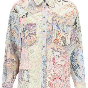 ETRO PAISLEY PATCHWORK DENIM JACKET 38 Orange, White, Blue, Grey, Black, Pink, Green, Purple, Light blue Cotton